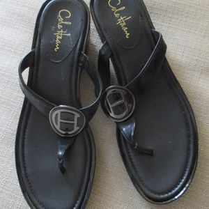 Cole Haan black patent logo disc SANDAL s9